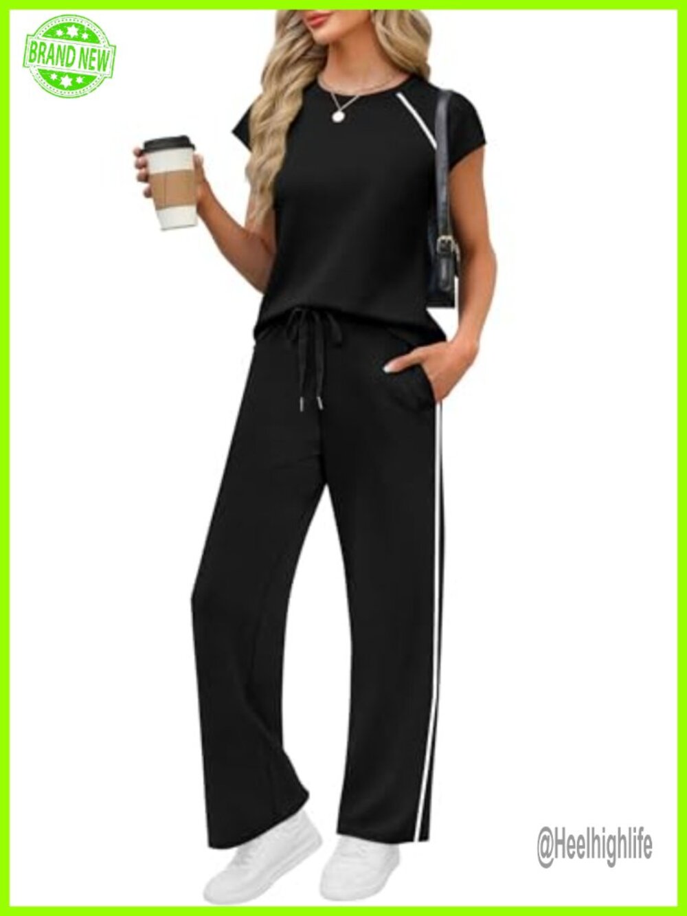 Women's 2 Piece Lounge Set Cap Sleeve Top Wide Leg Pants